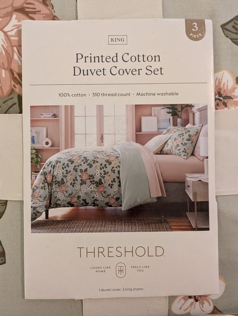 Threshold Floral Printed Cotton Duvet Cover Set in Sage and Pink